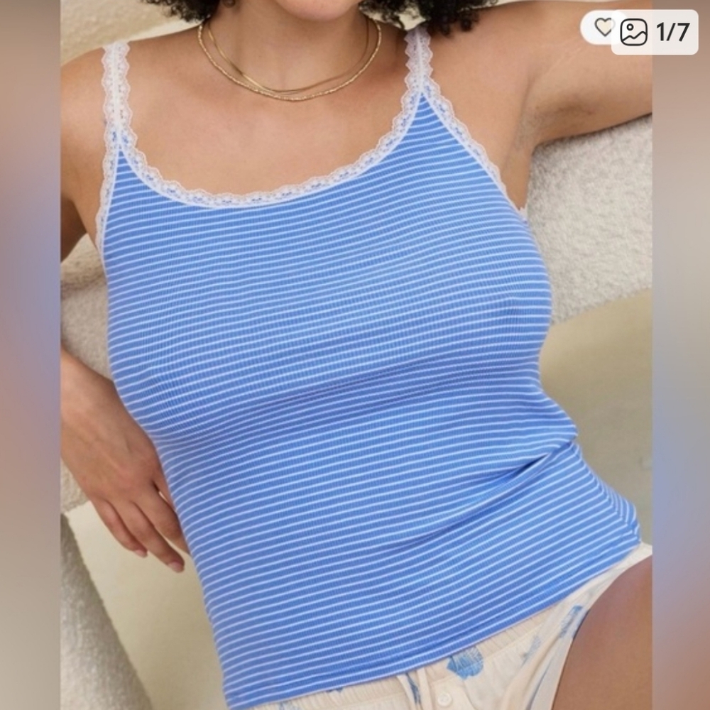 Aerie Real Soft Lace Trim Tank Laundry Blue Size XXL